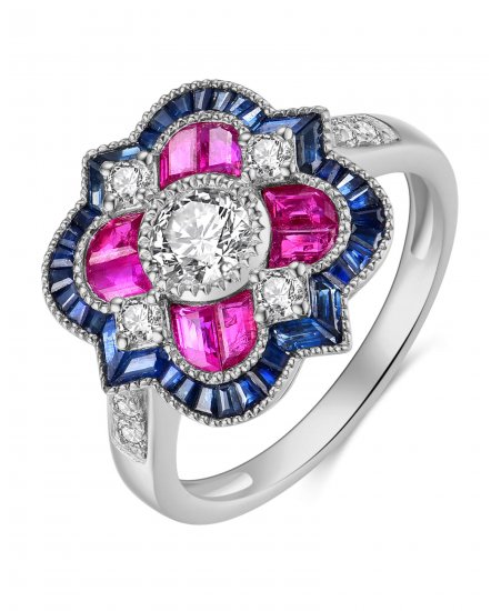 FLORAL STYLE COLORED STONE DIAMOND RING (TR4069)